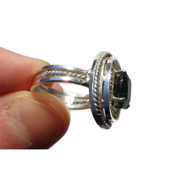 Unique Natural Chrome Diopside Ring With Demantoid Garnets Sterling Silver Sz 7 - Picture 7 of 10